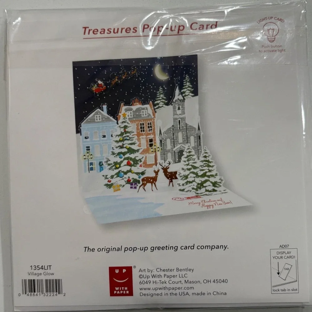 2 Vtg Christmas Pop Up Cards Village‎ Midnight Glow Holiday Winter Decor